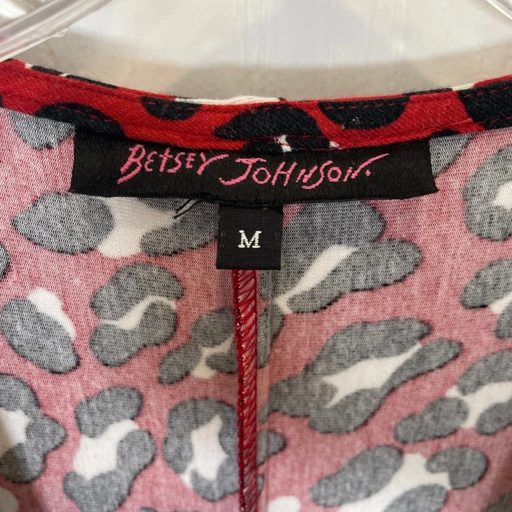 Betsey Johnson Vintage Y2K Dress 2000's Red Leopard Ruffle Sleeve Fit & Flare M‎